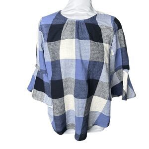 Ro & De plaid check bell sleeve Medium